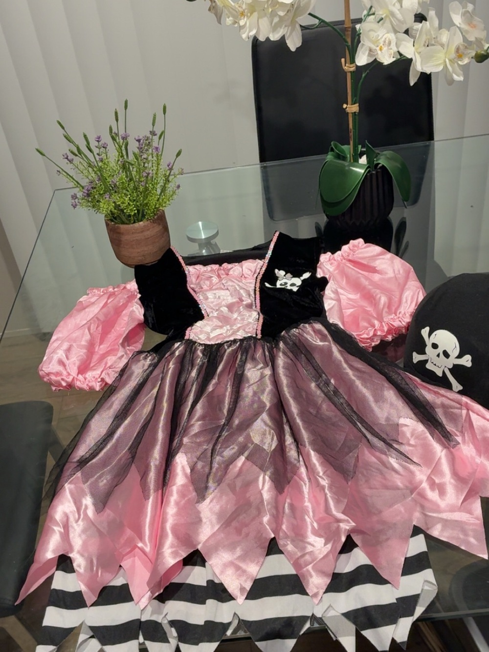 Unbranded Pink & Black Pirate Girl Costume Dress with Skull Detail